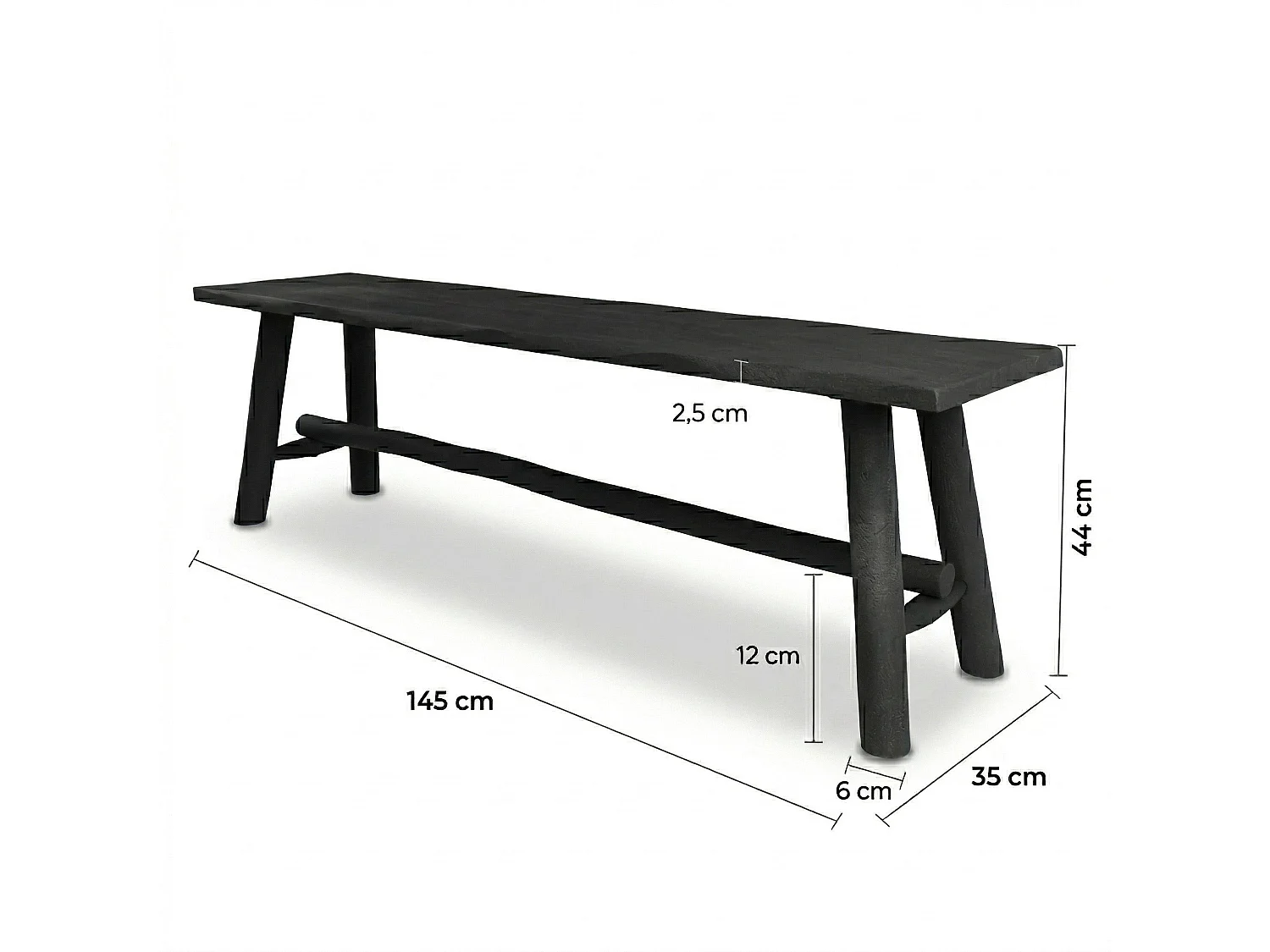 Banc noir en bois de manguier 145 cm - Toxis