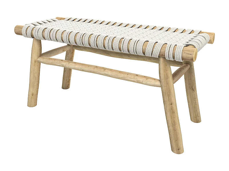 Banco de 2 plazas de 90 cm tejido de macramé y rama de teca - Kira