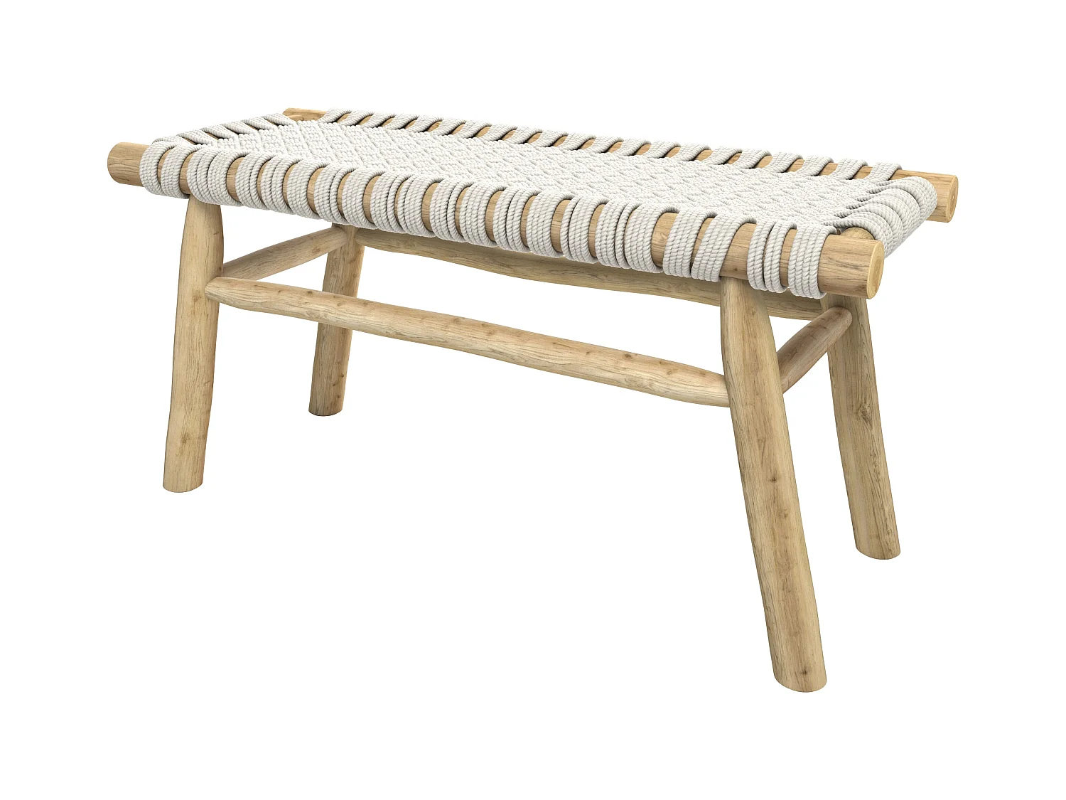 Banco de 2 plazas de 90 cm tejido de macramé y rama de teca - Kira