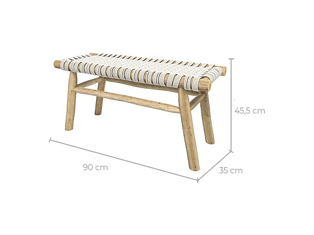 Banco de 2 plazas de 90 cm tejido de macramé y rama de teca - Kira