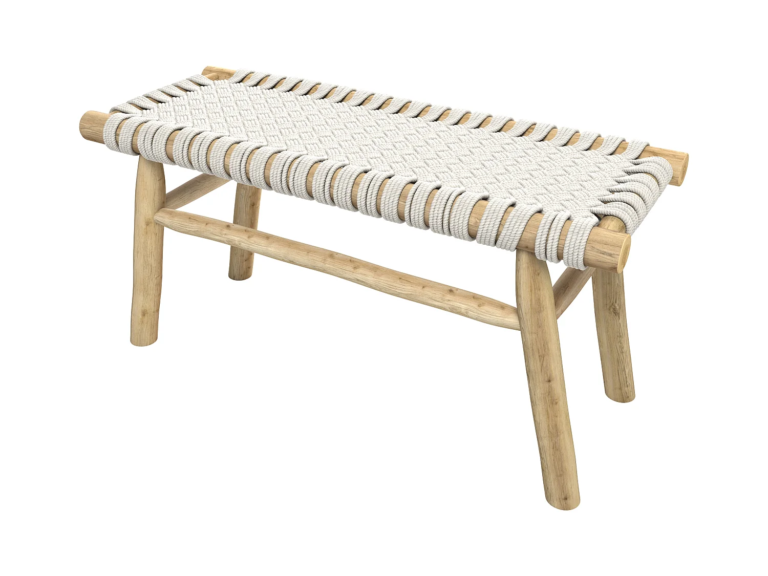 Banc 2 places 90 cm tressé en macramé et branche de teck - Kira