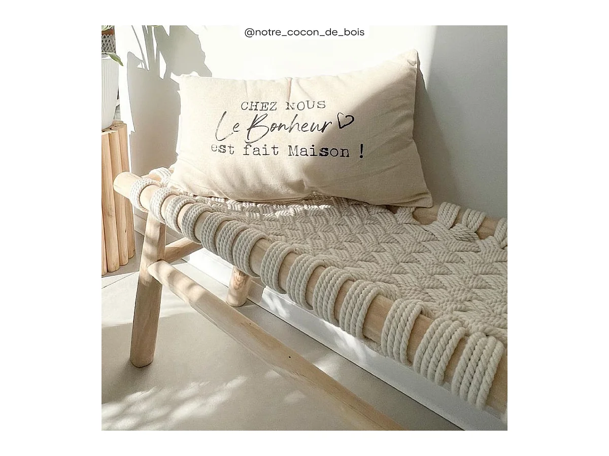 Banc 2 places 90 cm tressé en macramé et branche de teck - Kira