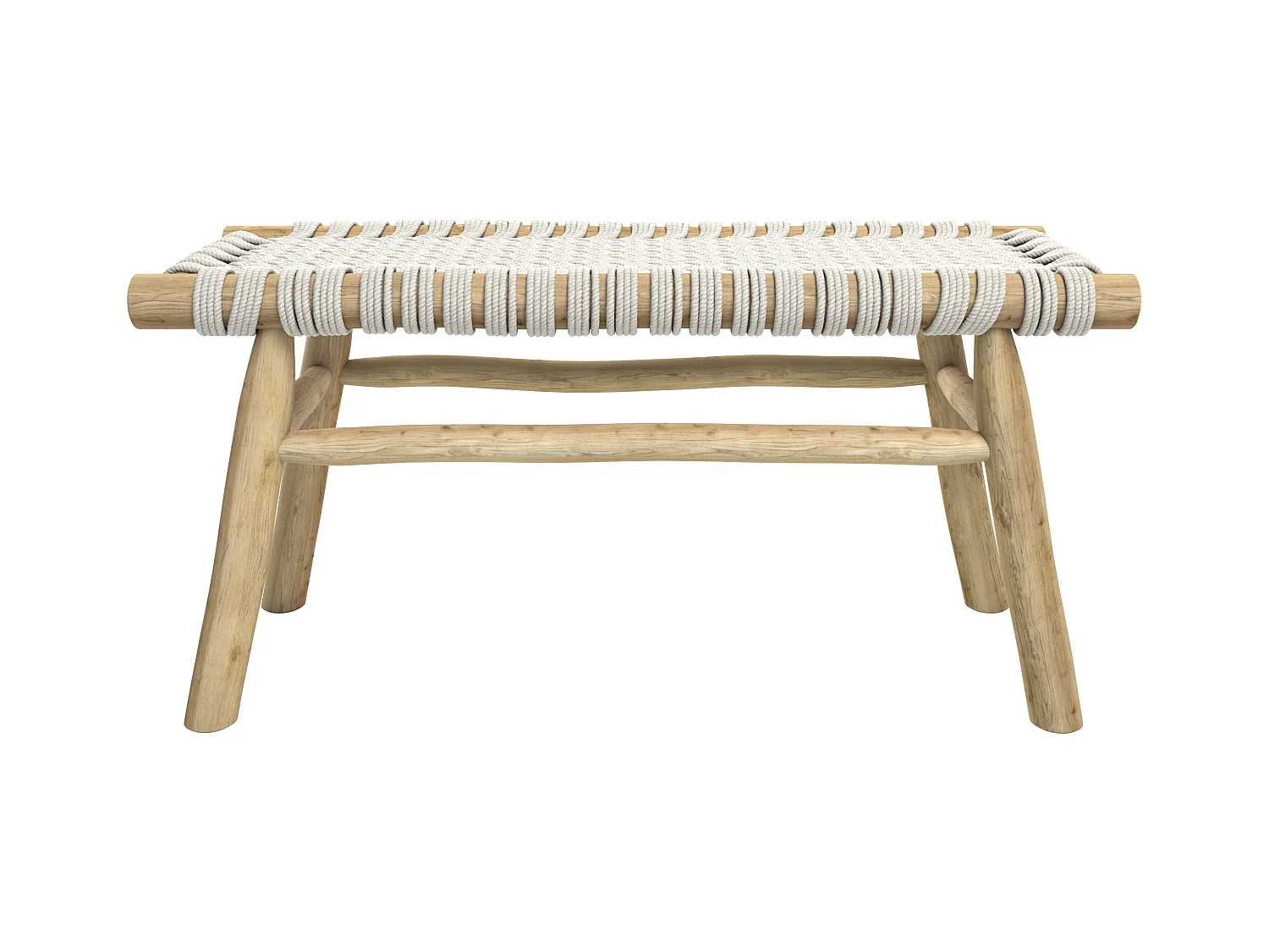 Banc 2 places 90 cm tressé en macramé et branche de teck - Kira