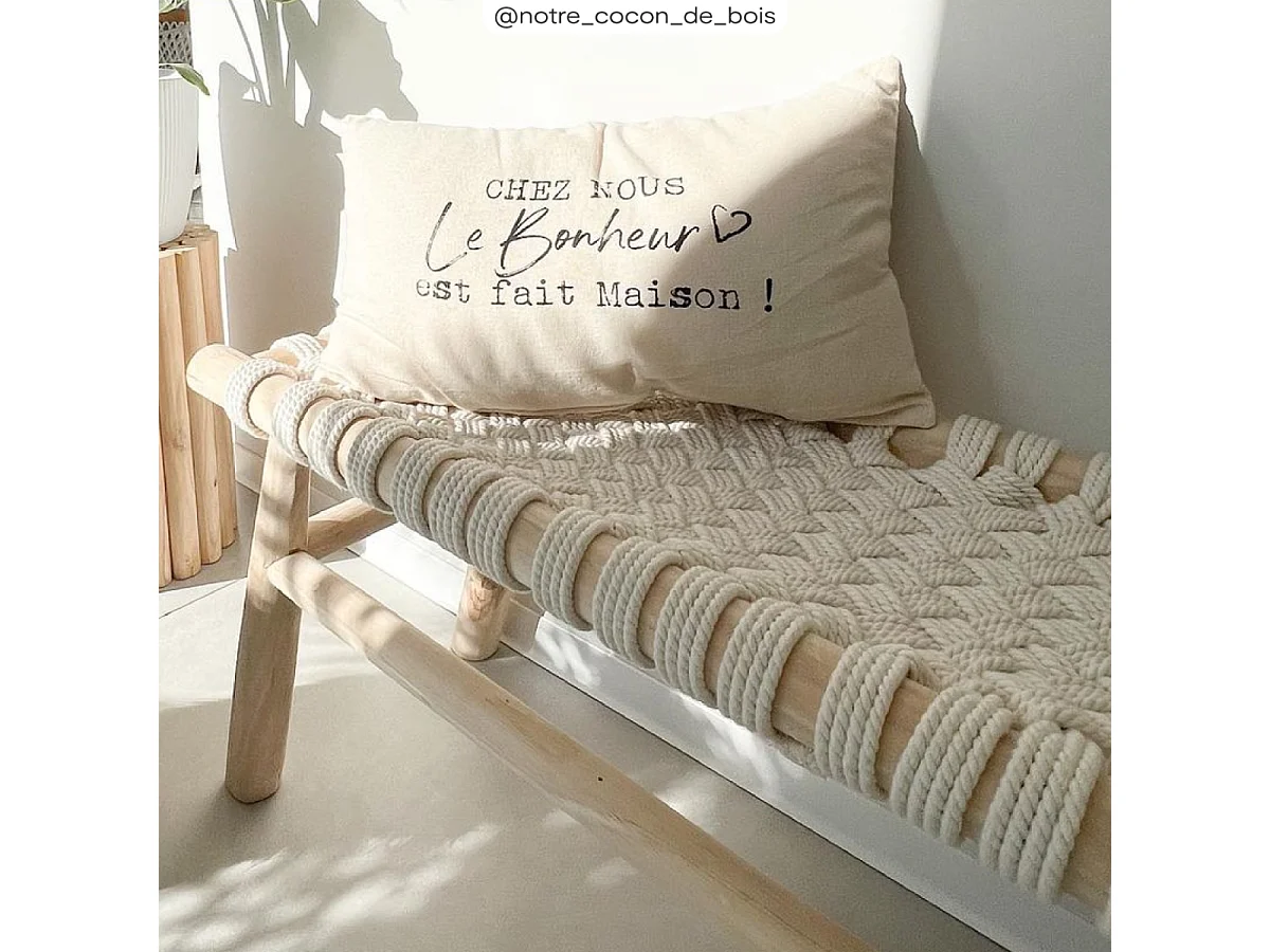 Banc 2 places 90 cm tressé en macramé et branche de teck - Kira