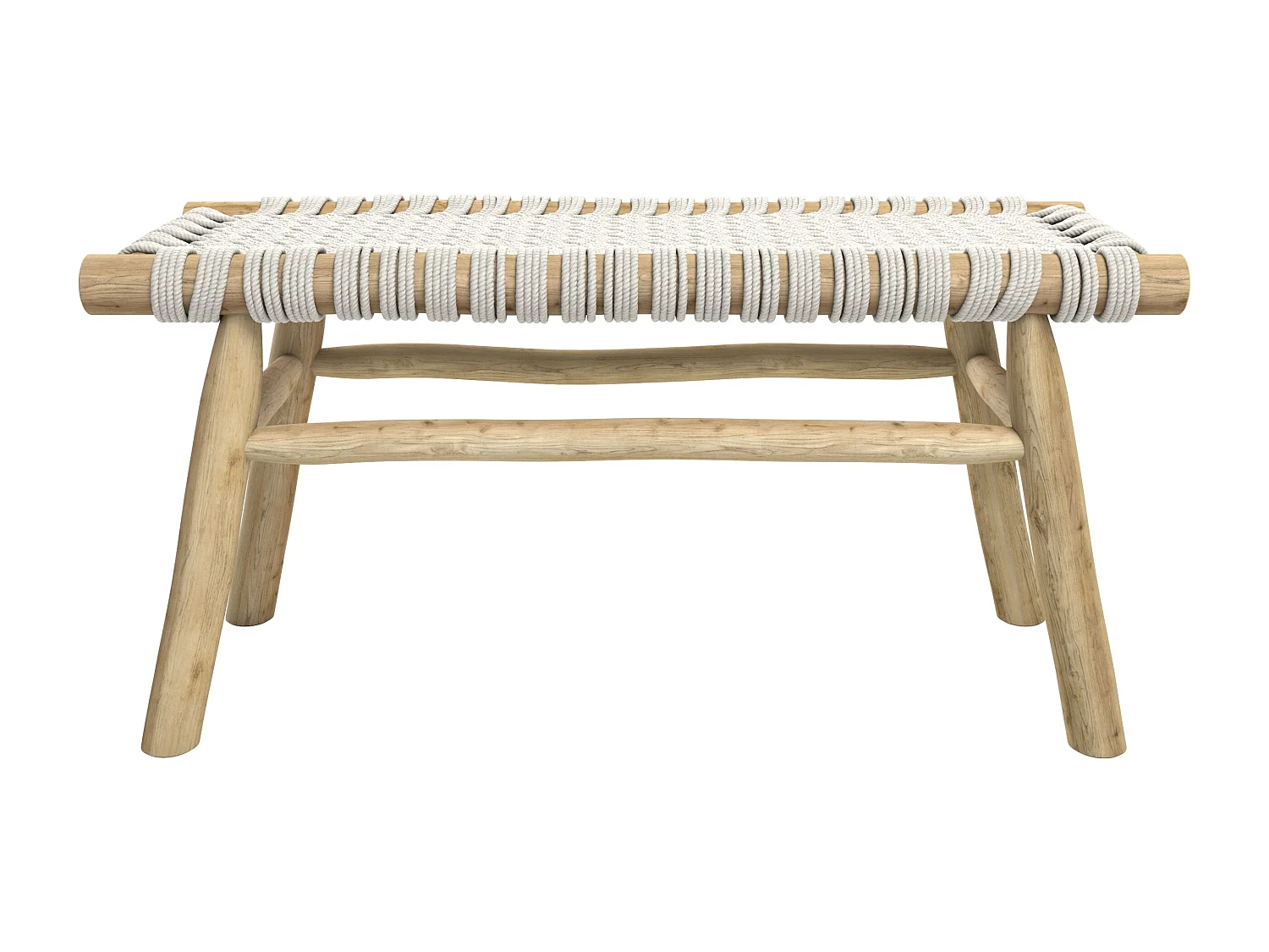 Banc 2 places 90 cm tressé en macramé et branche de teck - Kira