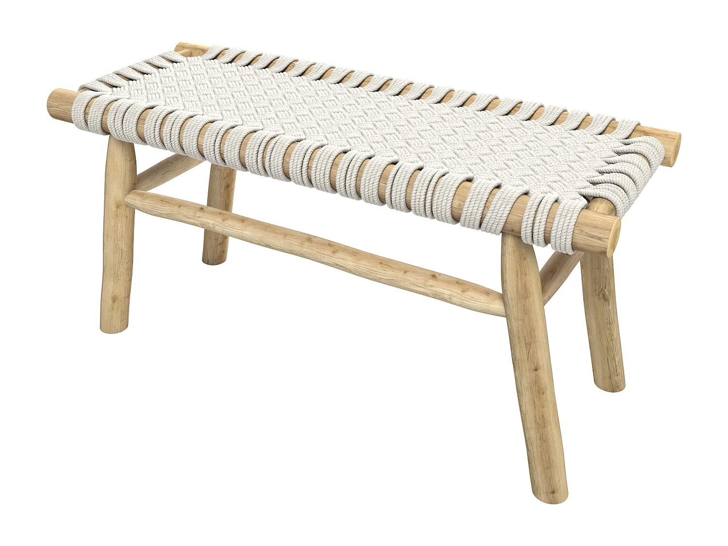 Banc 2 places 90 cm tressé en macramé et branche de teck - Kira