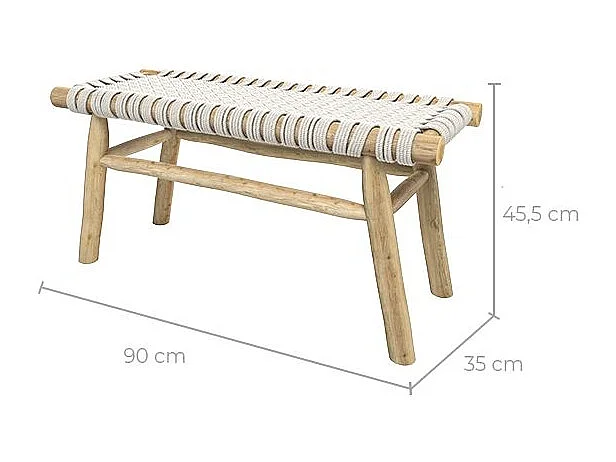 Banc 2 places 90 cm tressé en macramé et branche de teck - Kira