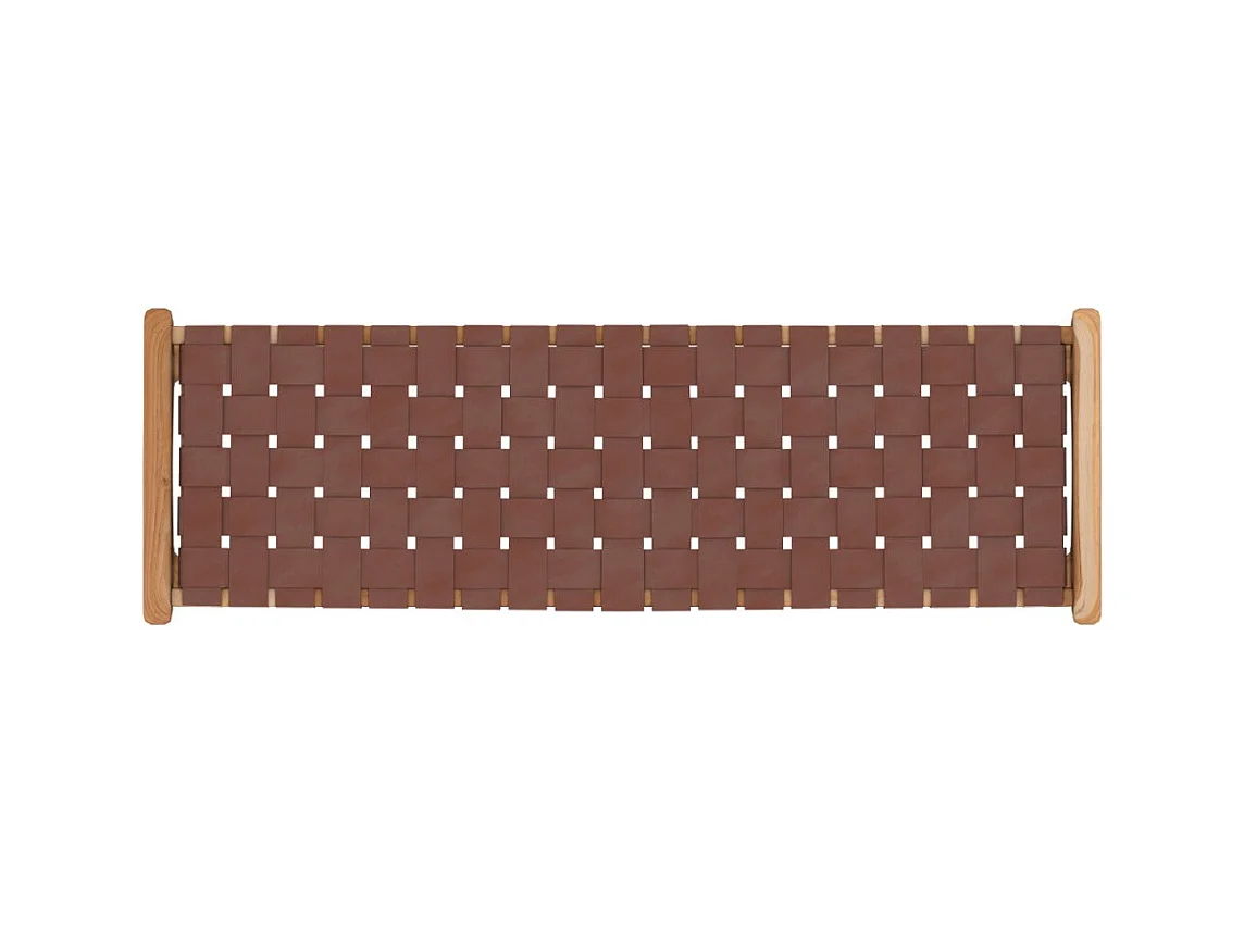 Banc 120 cm en cuir tressé marron et bois de teck - Kuna