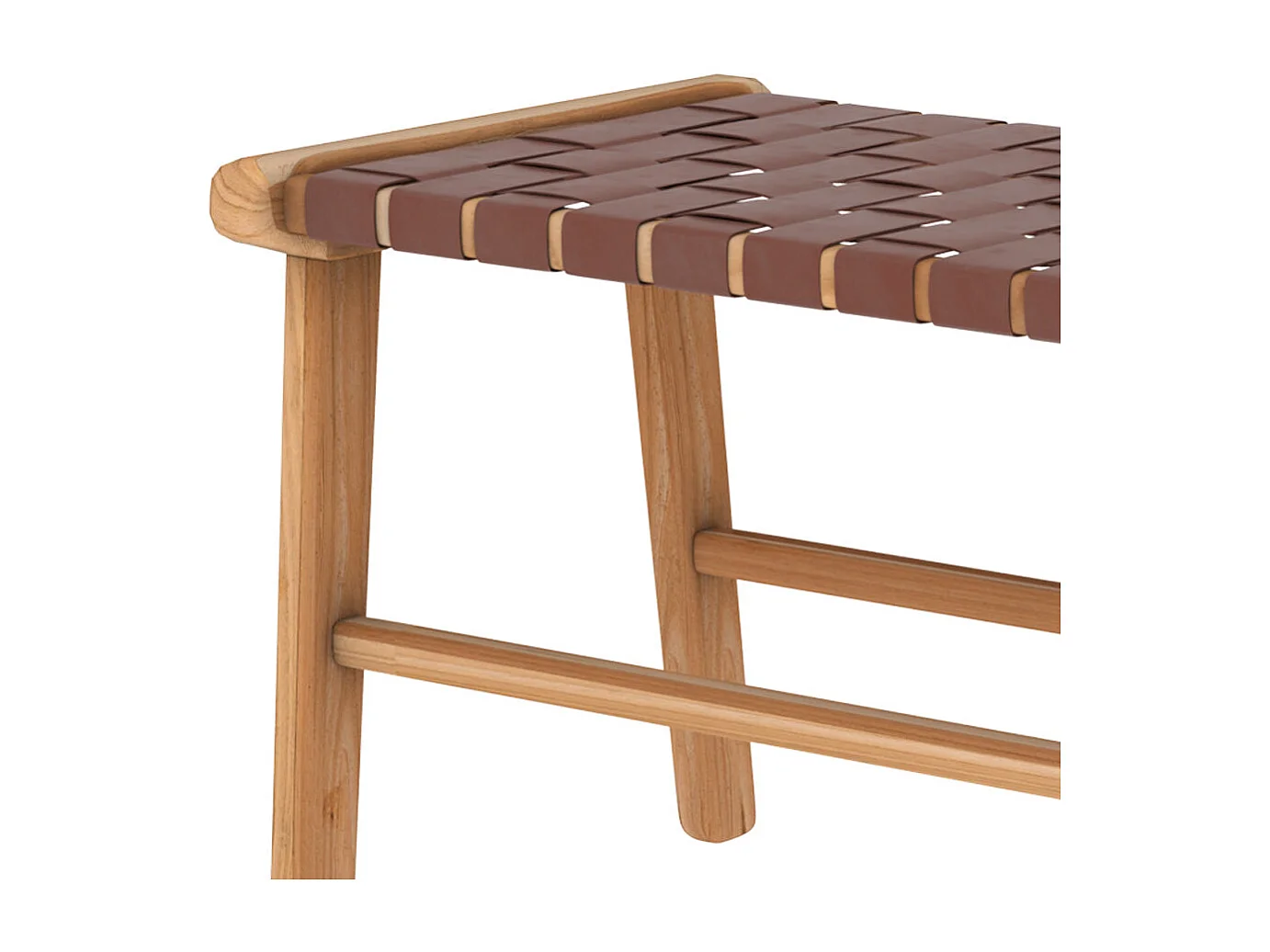 Banc 120 cm en cuir tressé marron et bois de teck - Kuna