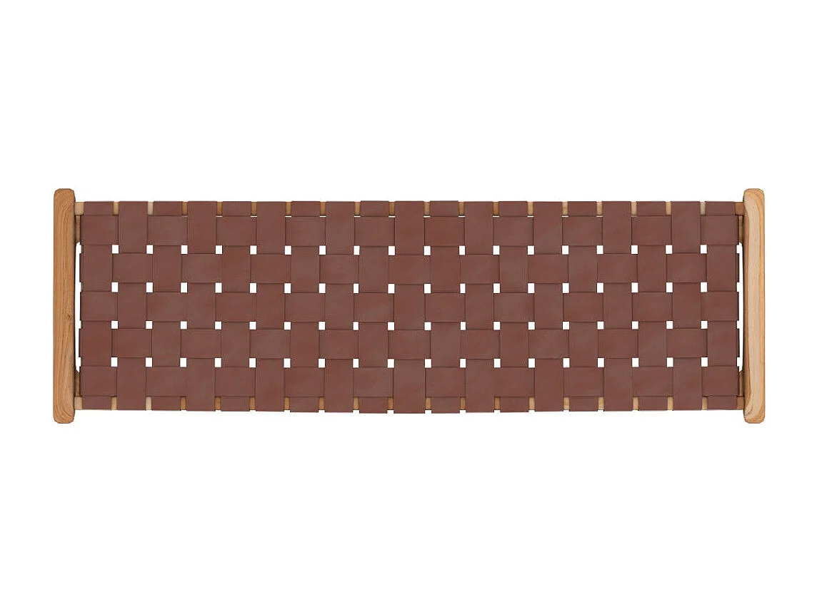 Banc 120 cm en cuir tressé marron et bois de teck - Kuna