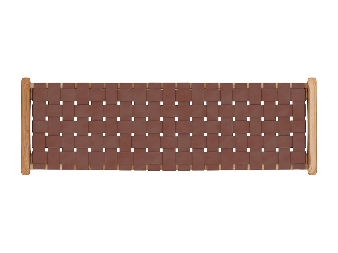 Banc 120 cm en cuir tressé marron et bois de teck - Kuna