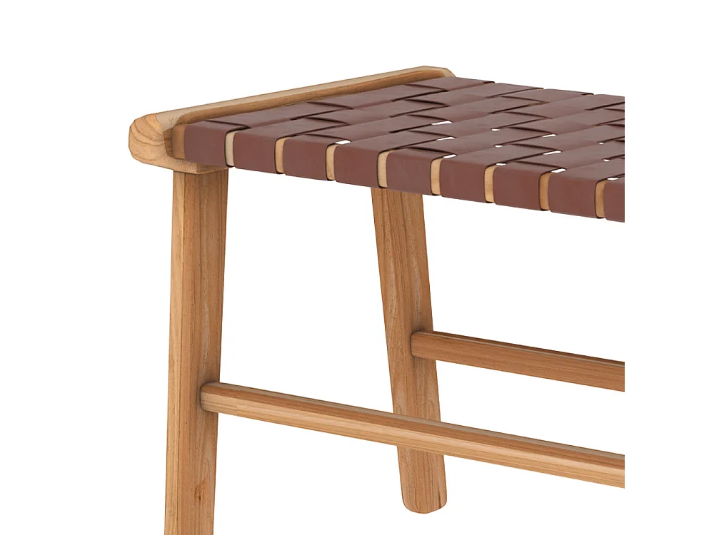 Banc 120 cm en cuir tressé marron et bois de teck - Kuna