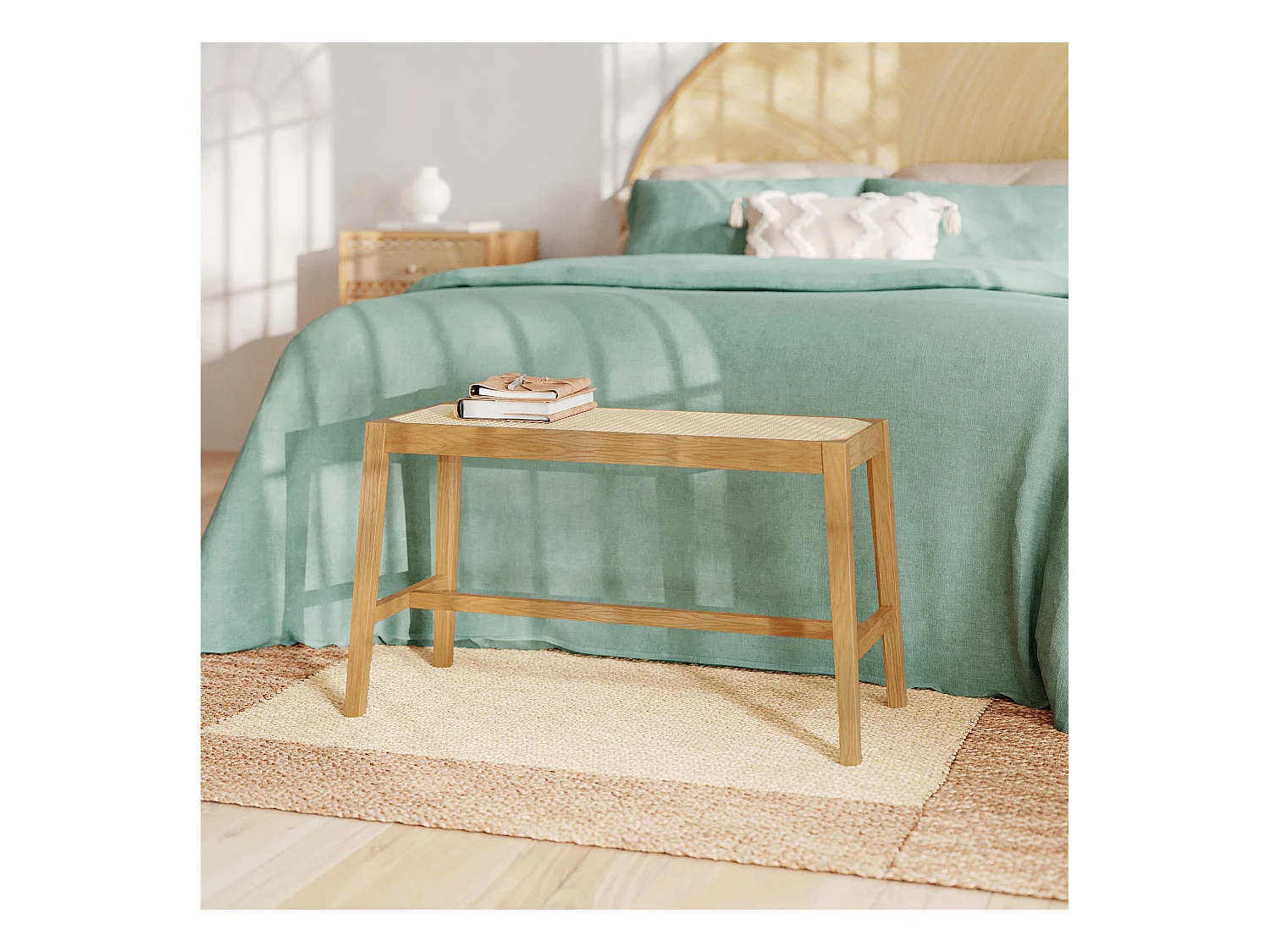 Banco de 2 plazas de roble macizo y caña - Kappa