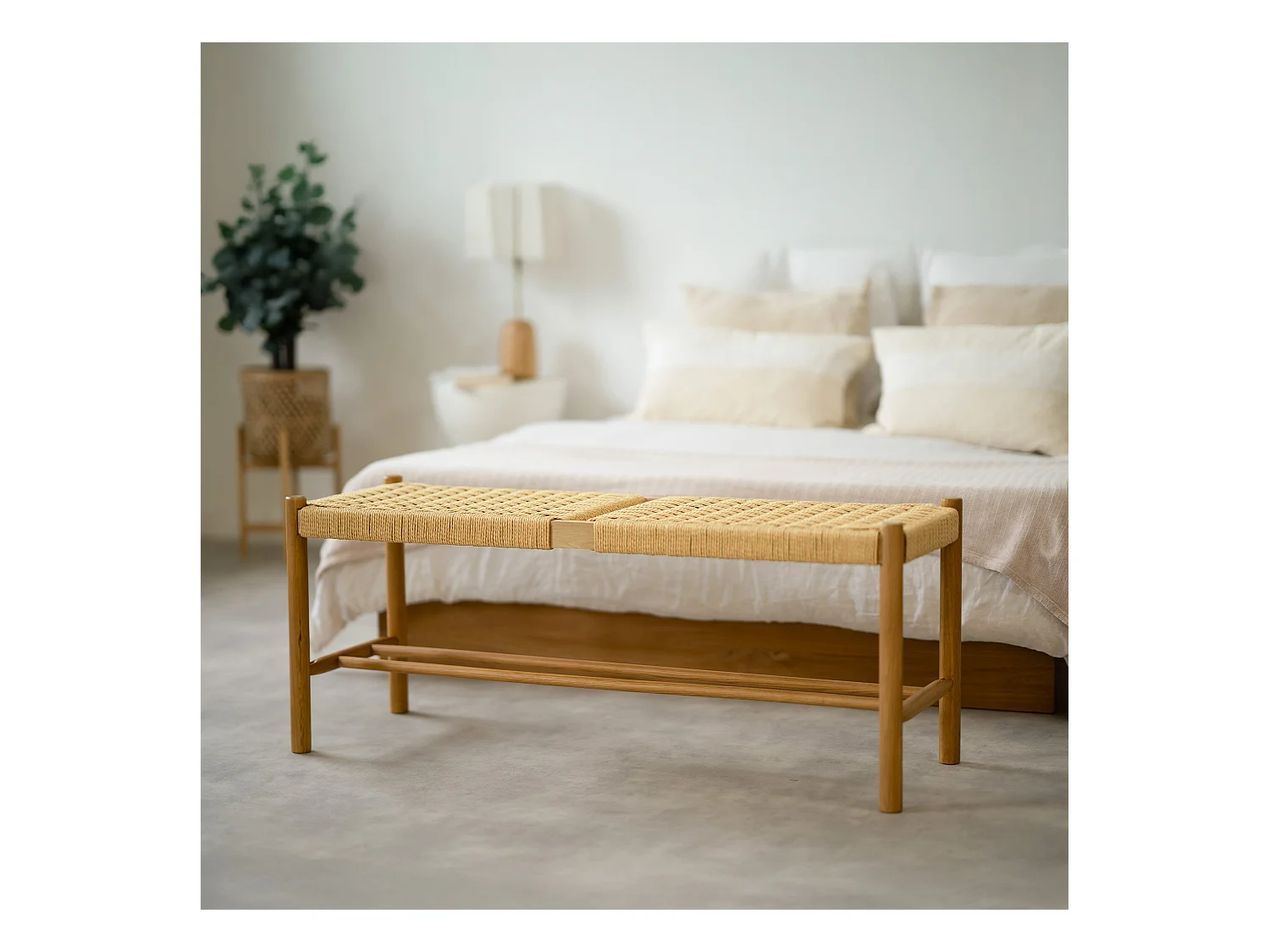 Banco de 2 plazas en roble macizo con trenzado - Kepler