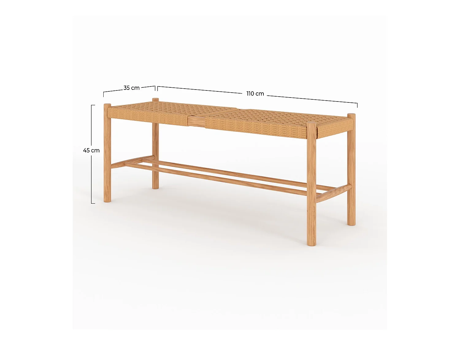 Banco de 2 plazas en roble macizo con trenzado - Kepler