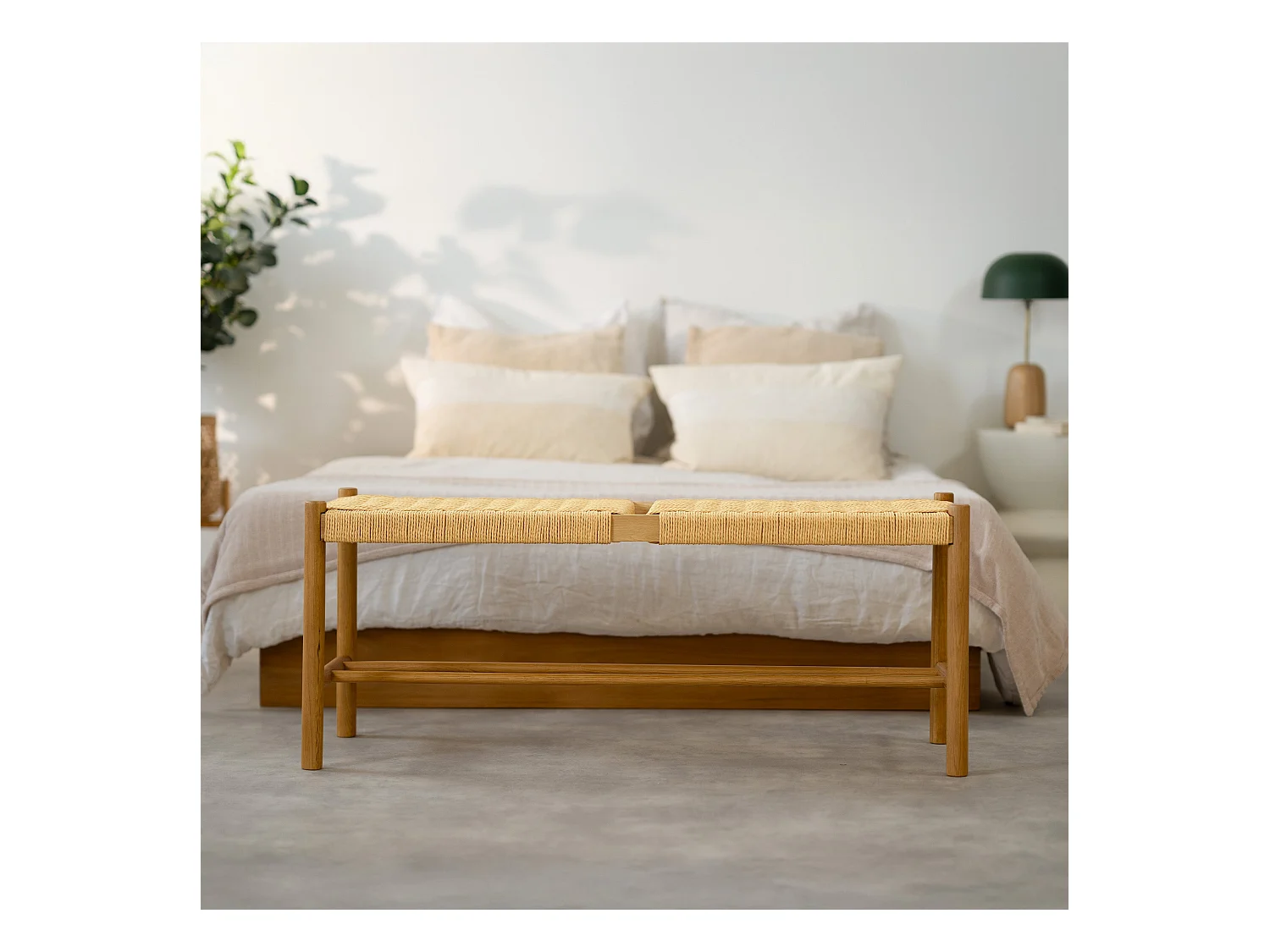 Banco de 2 plazas en roble macizo con trenzado - Kepler