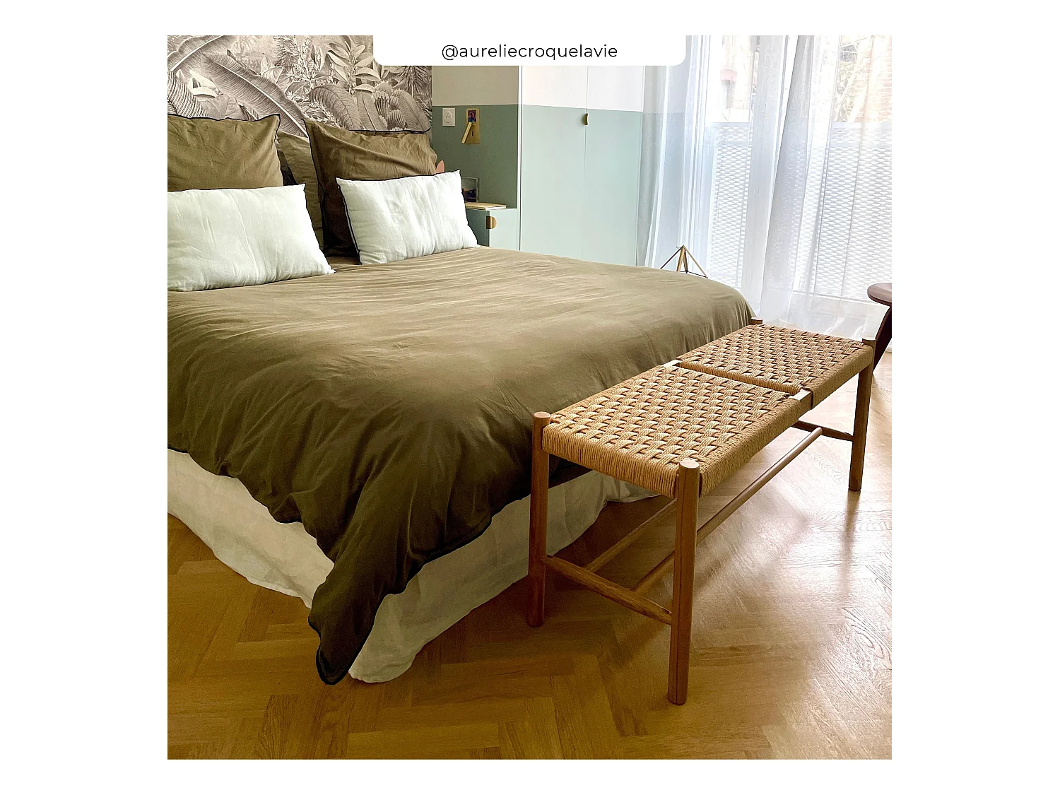 Banco de 2 plazas en roble macizo con trenzado - Kepler