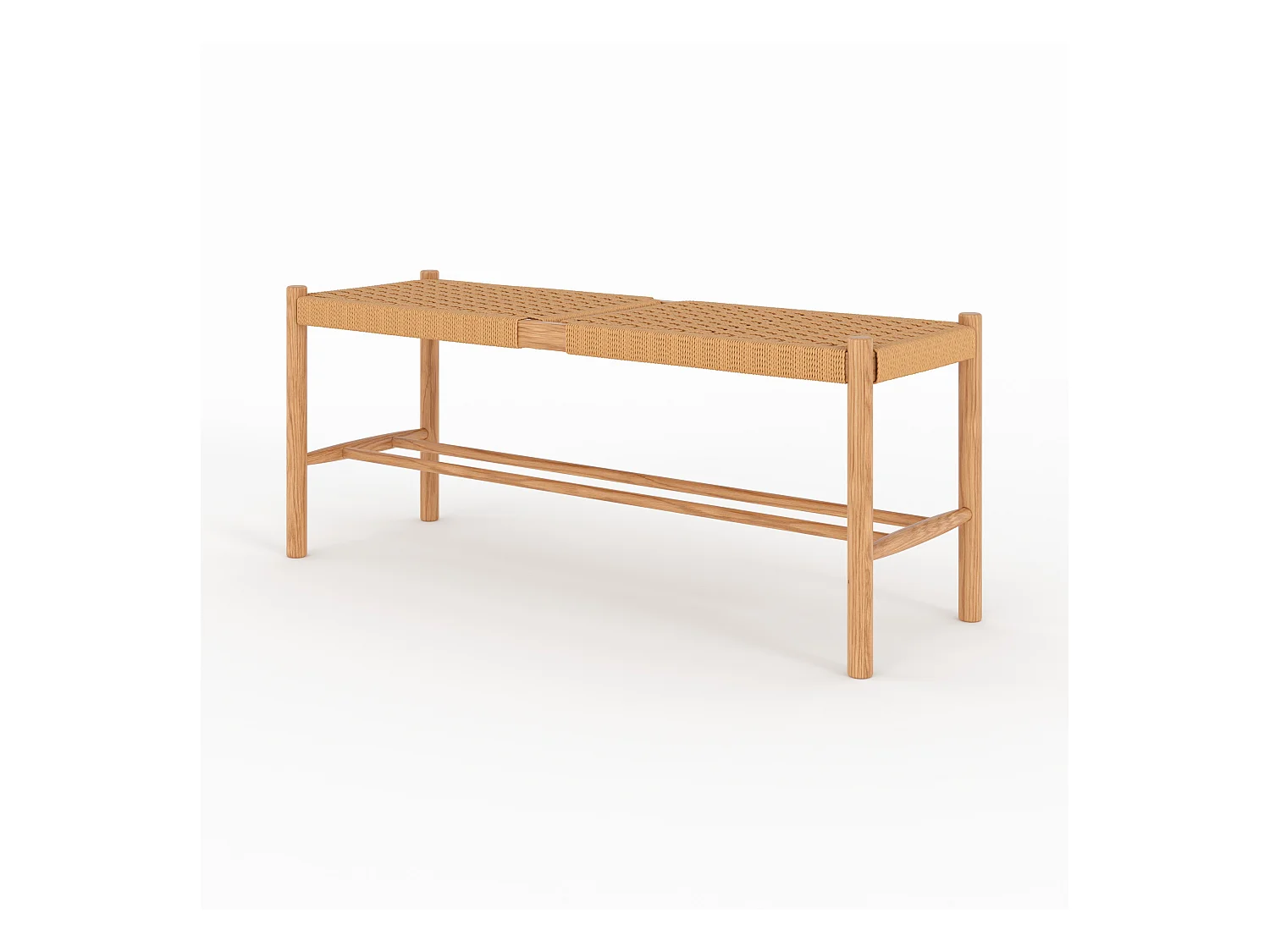 Banc 2 places en bois de chêne massif avec tressage - Kepler