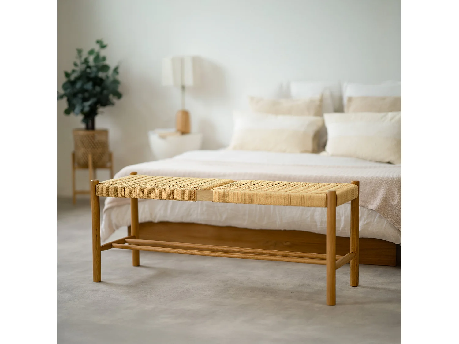 Panca a 2 posti in rovere massiccio con intreccio - Kepler