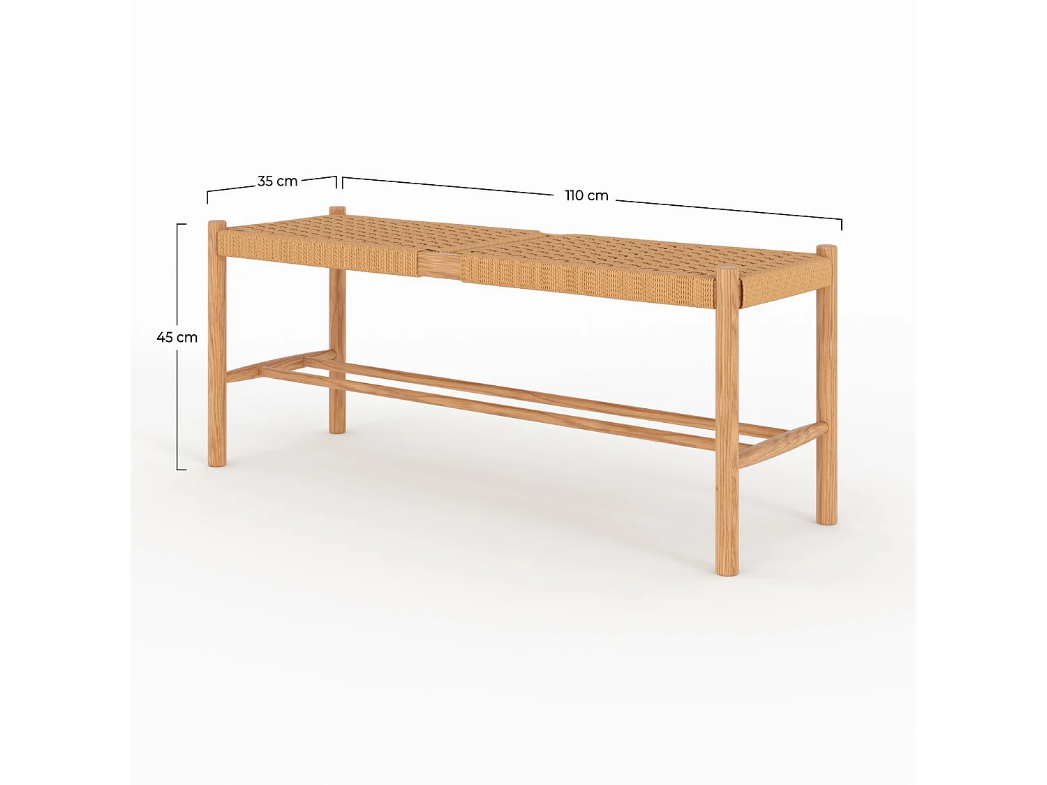 Panca a 2 posti in rovere massiccio con intreccio - Kepler