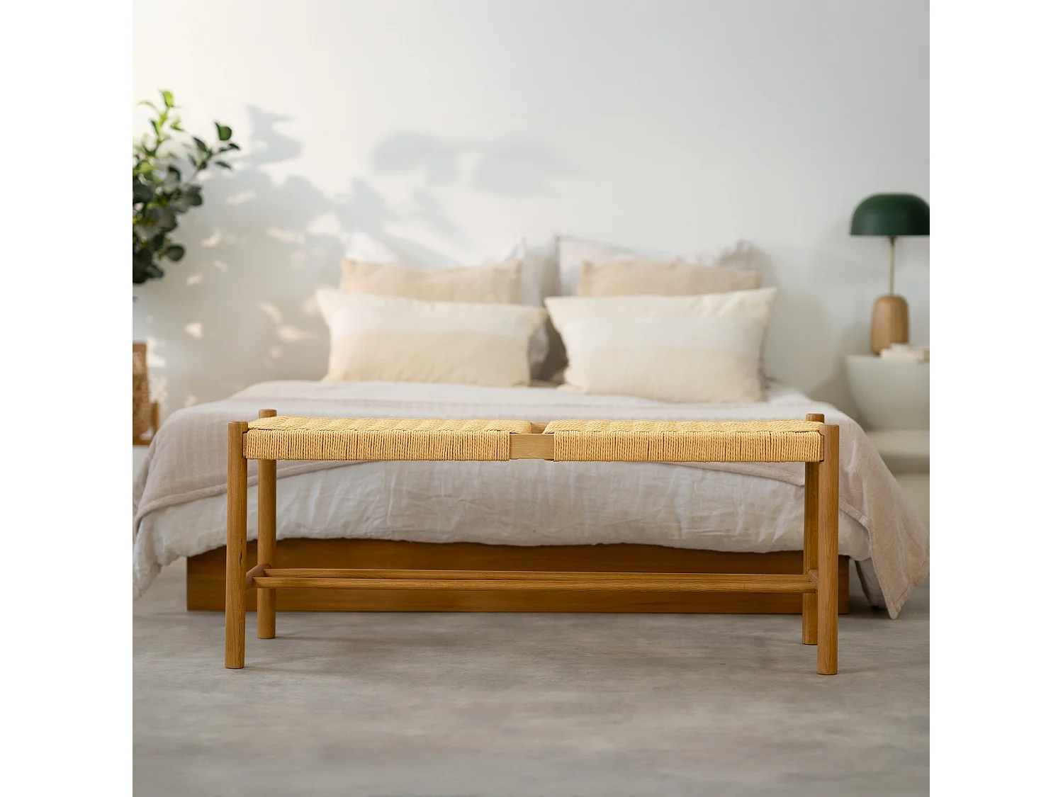 Panca a 2 posti in legno di quercia massiccia con intreccio - Kepler