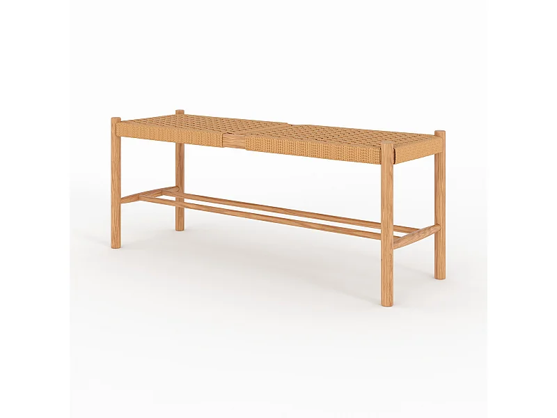 Panca a 2 posti in legno di quercia massiccia con intreccio - Kepler