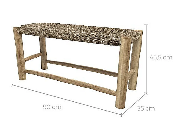 Banc 2 places 90 cm en jonc de mer et branche de teck - Jovan