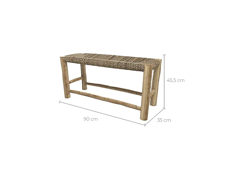 Panchina a 2 posti 90 cm in giunco marino e ramo di teak - Jovan