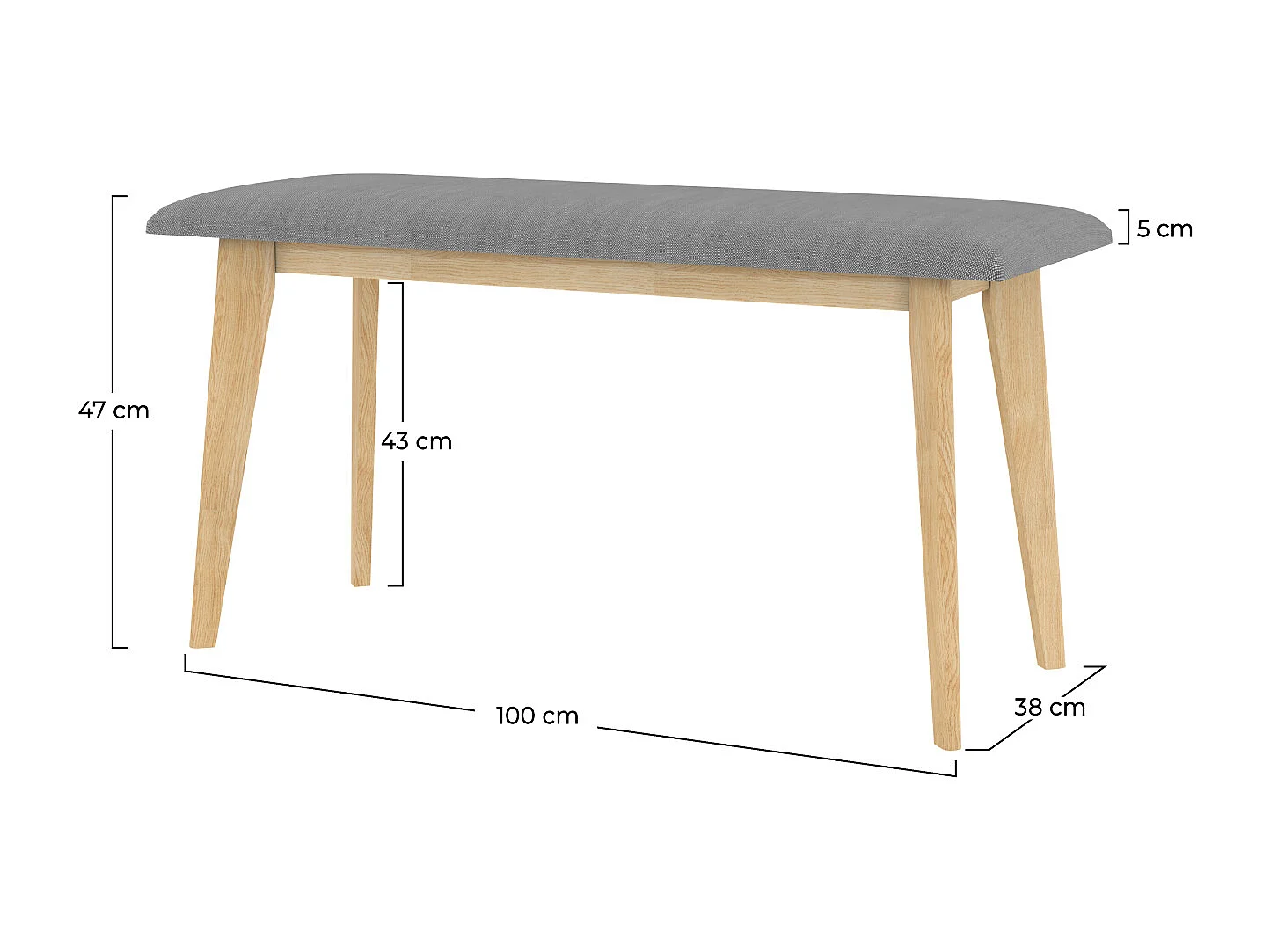 Banc 2 places en tissu gris et pieds en hévéa massif - Corretta