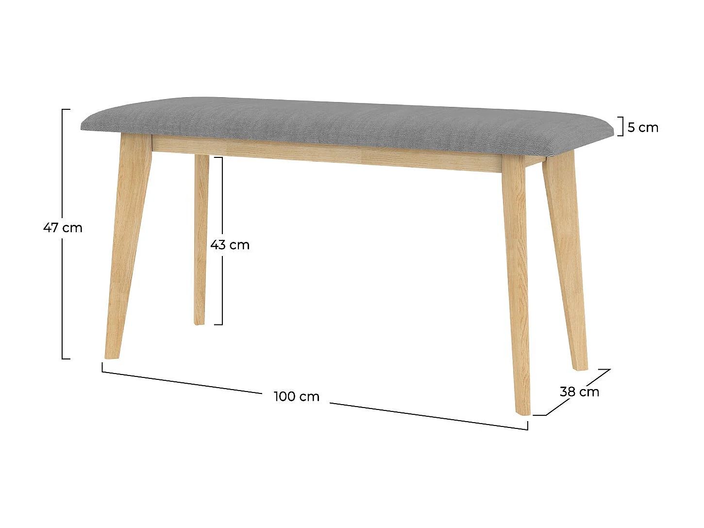 Banc 2 places en tissu gris et pieds en hévéa massif - Corretta