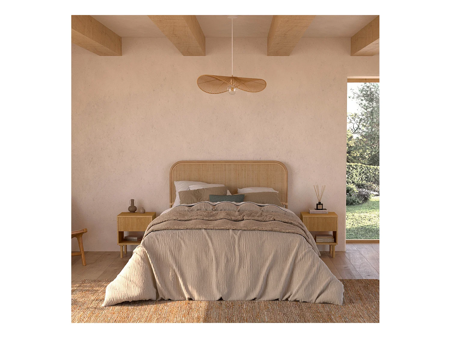 Testata da letto 160 cm in rattan naturale - Néora