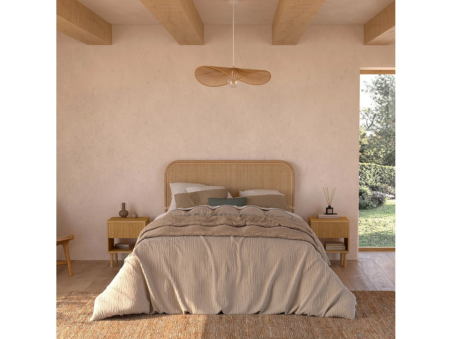 Tête de lit 140 cm en rotin naturel - Grace