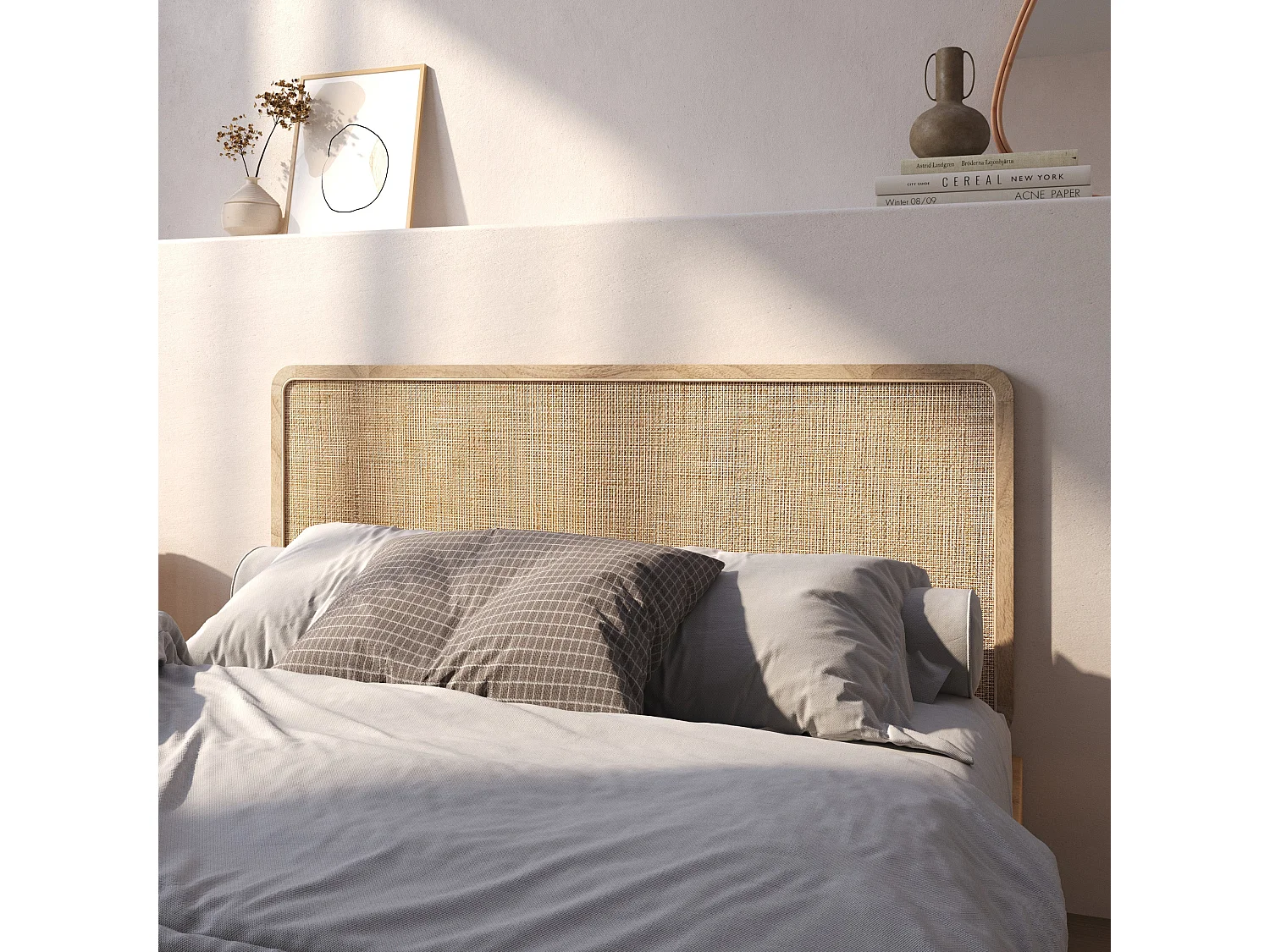 Testiera sospesa in legno e rattan 140 cm - Khao