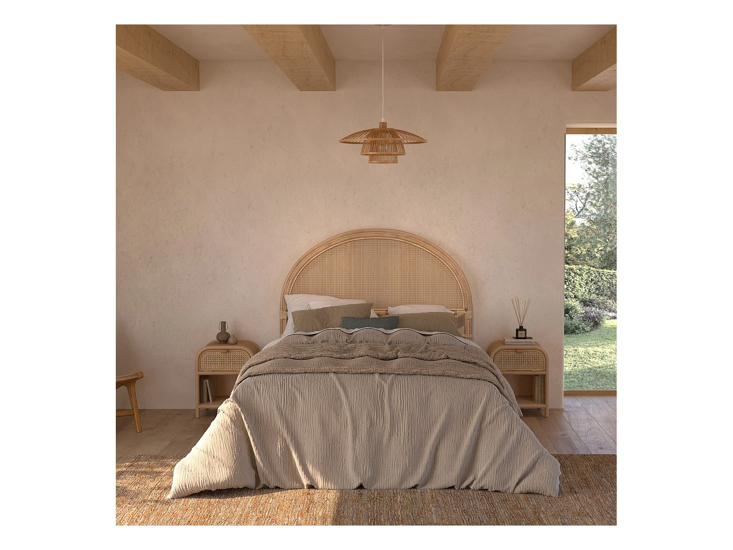 Testata da letto 160 cm in rattan naturale - Grace