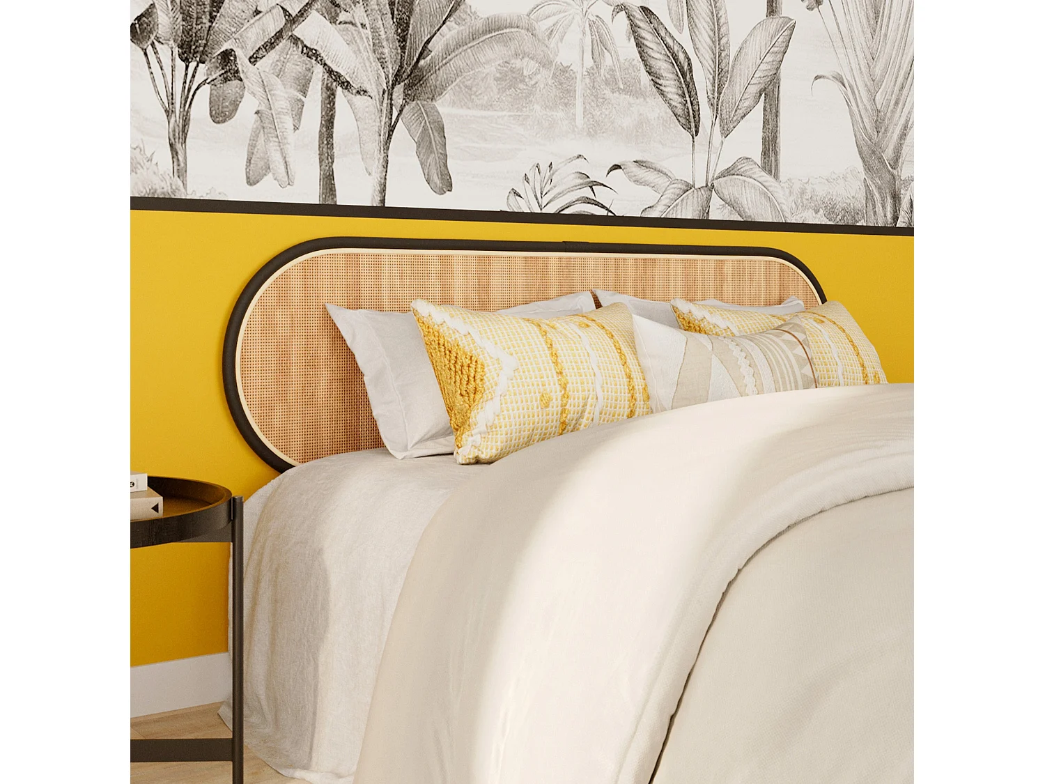 Tête de lit en rotin naturel et noir 160 cm - Navahino