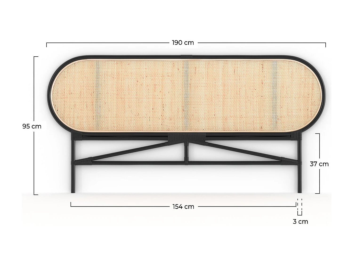 Tête de lit en rotin naturel et noir 160 cm - Navahino