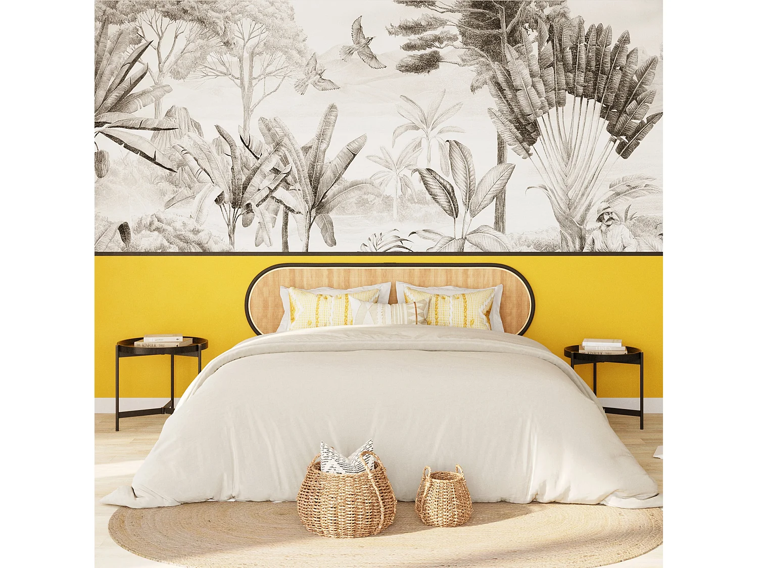 Tête de lit en rotin naturel et noir 160 cm - Navahino