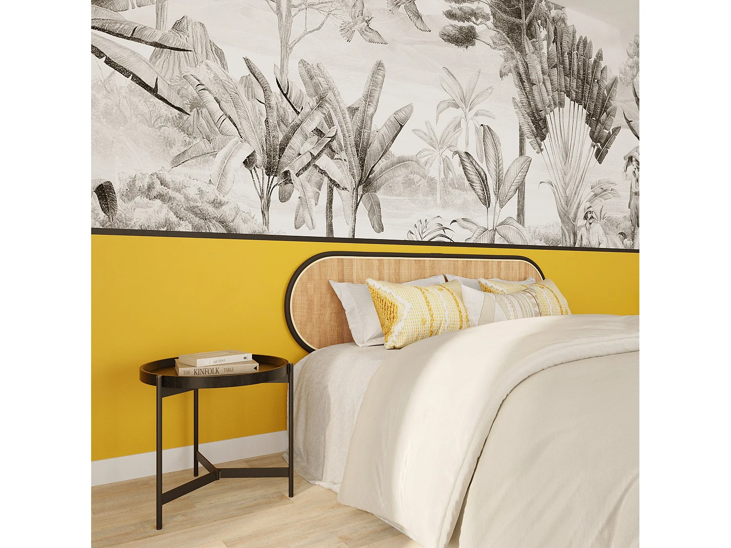 Tête de lit en rotin naturel et noir 160 cm - Navahino