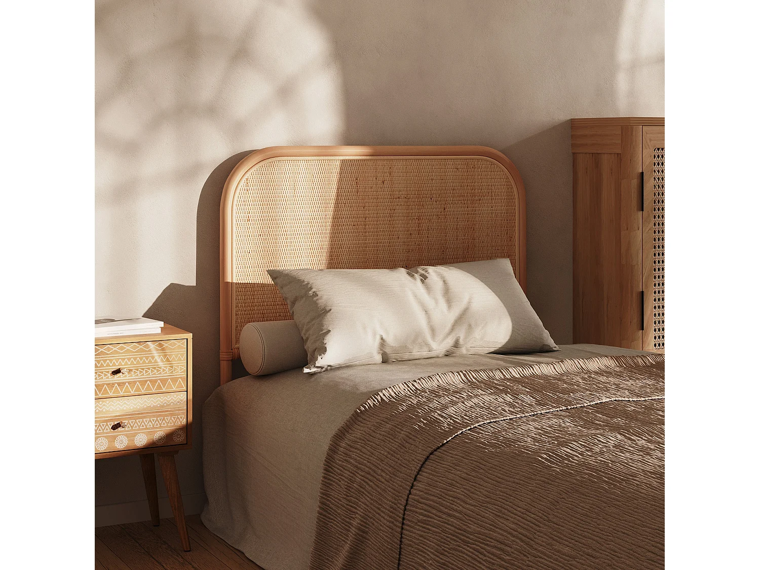 Testata del letto da 90 cm in rattan naturale - Grace