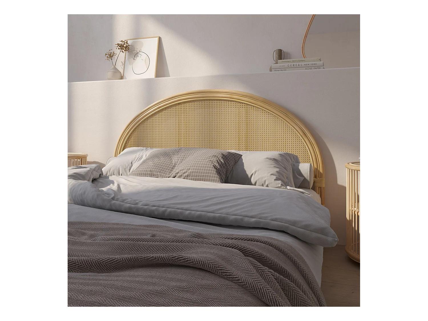 Testata da letto 140 cm in rattan naturale - Grace