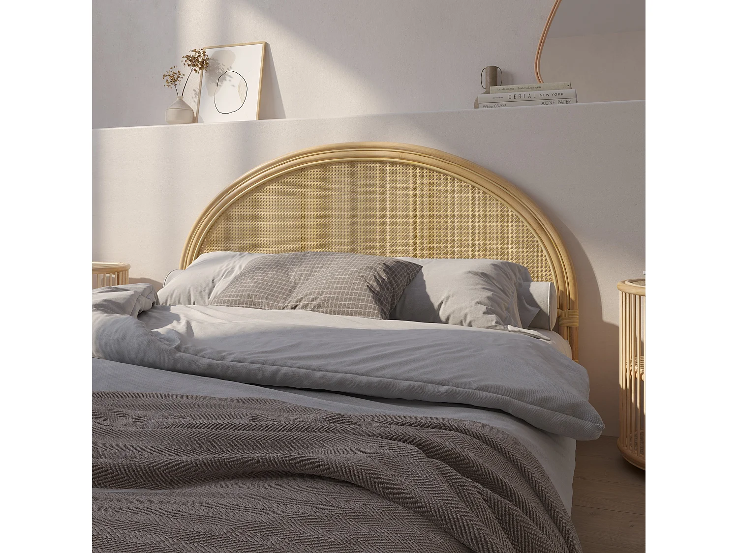 Testata da letto 140 cm in rattan naturale - Grace