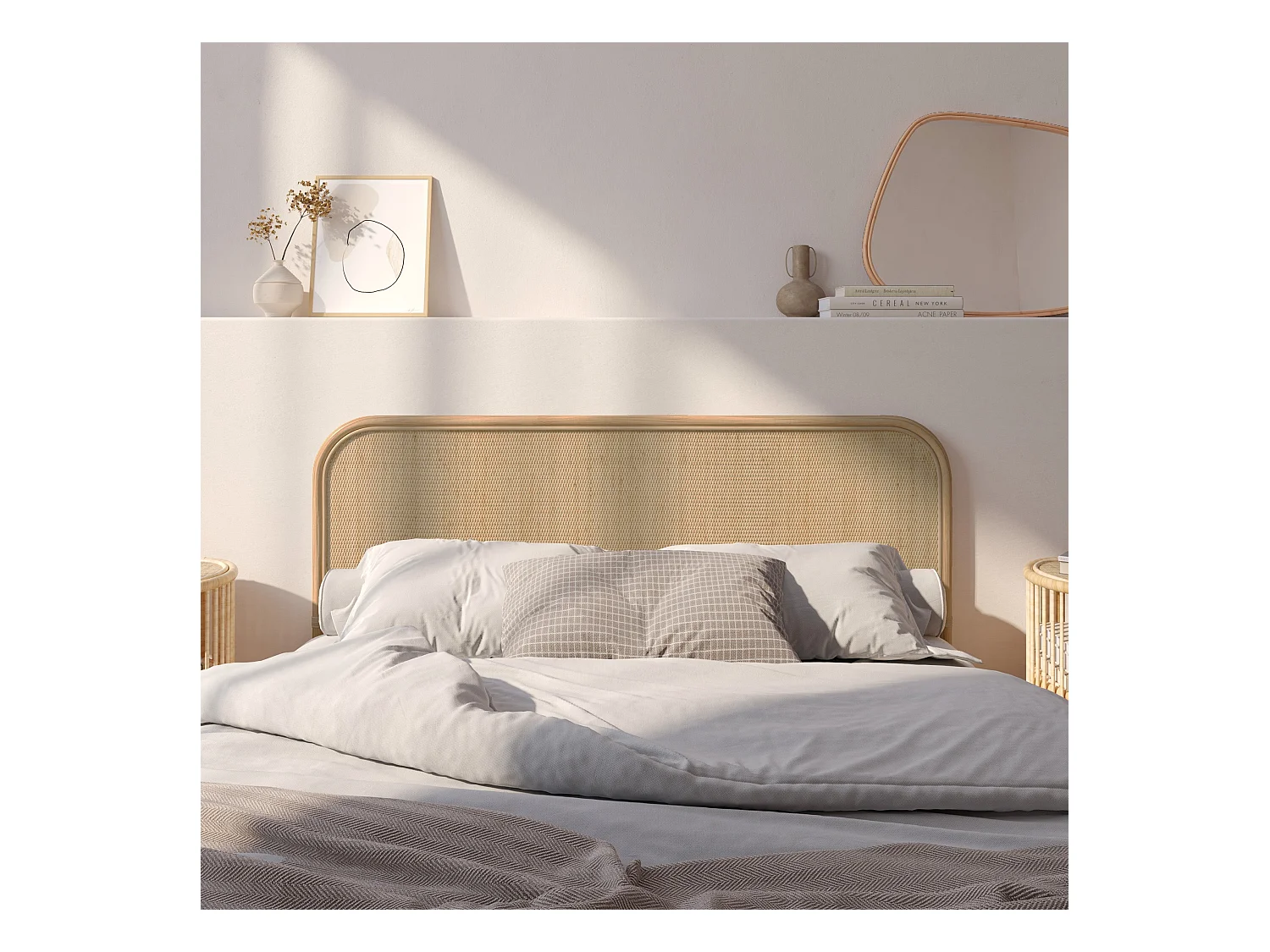 Testata da letto 140 cm in rattan naturale - Néora
