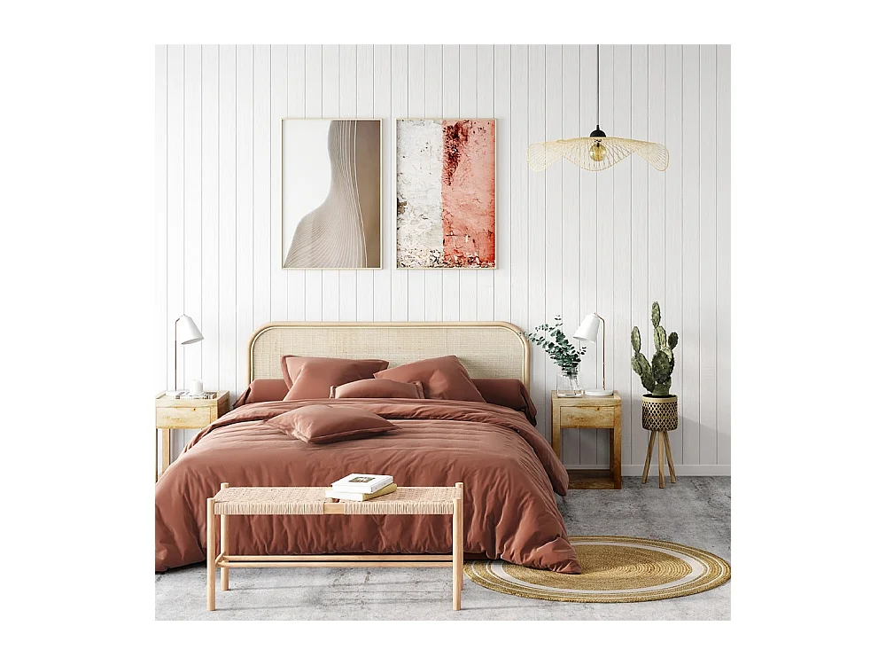 Testata da letto 140 cm in rattan naturale - Néora