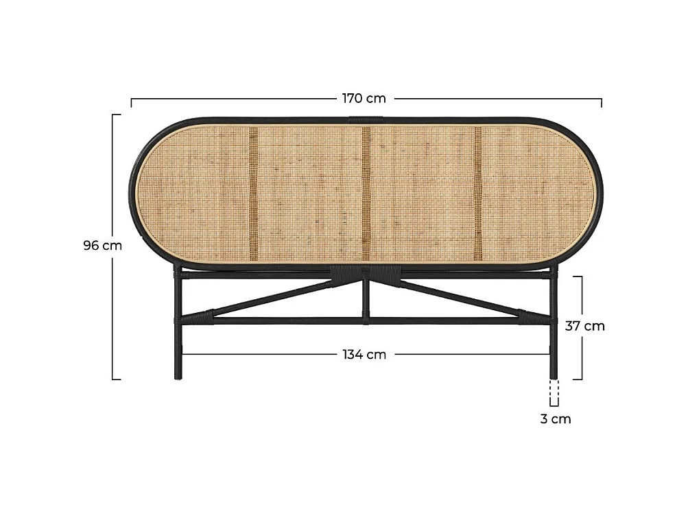 Cabecero de ratán natural y negro 140 cm - Navahino