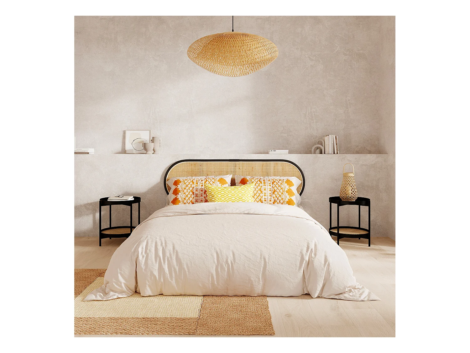 Cabecero de ratán natural y negro 140 cm - Navahino