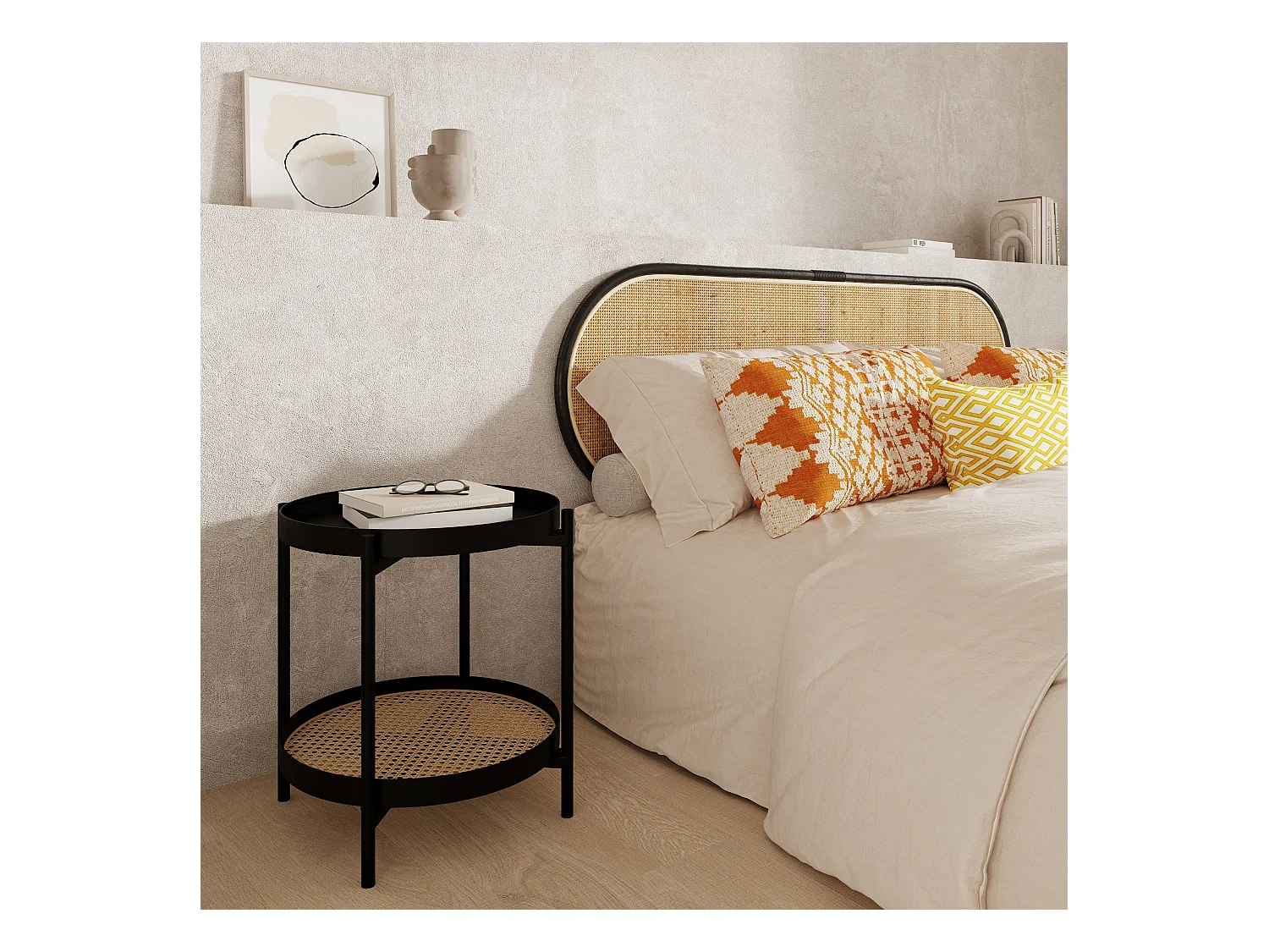 Cabecero de ratán natural y negro 140 cm - Navahino