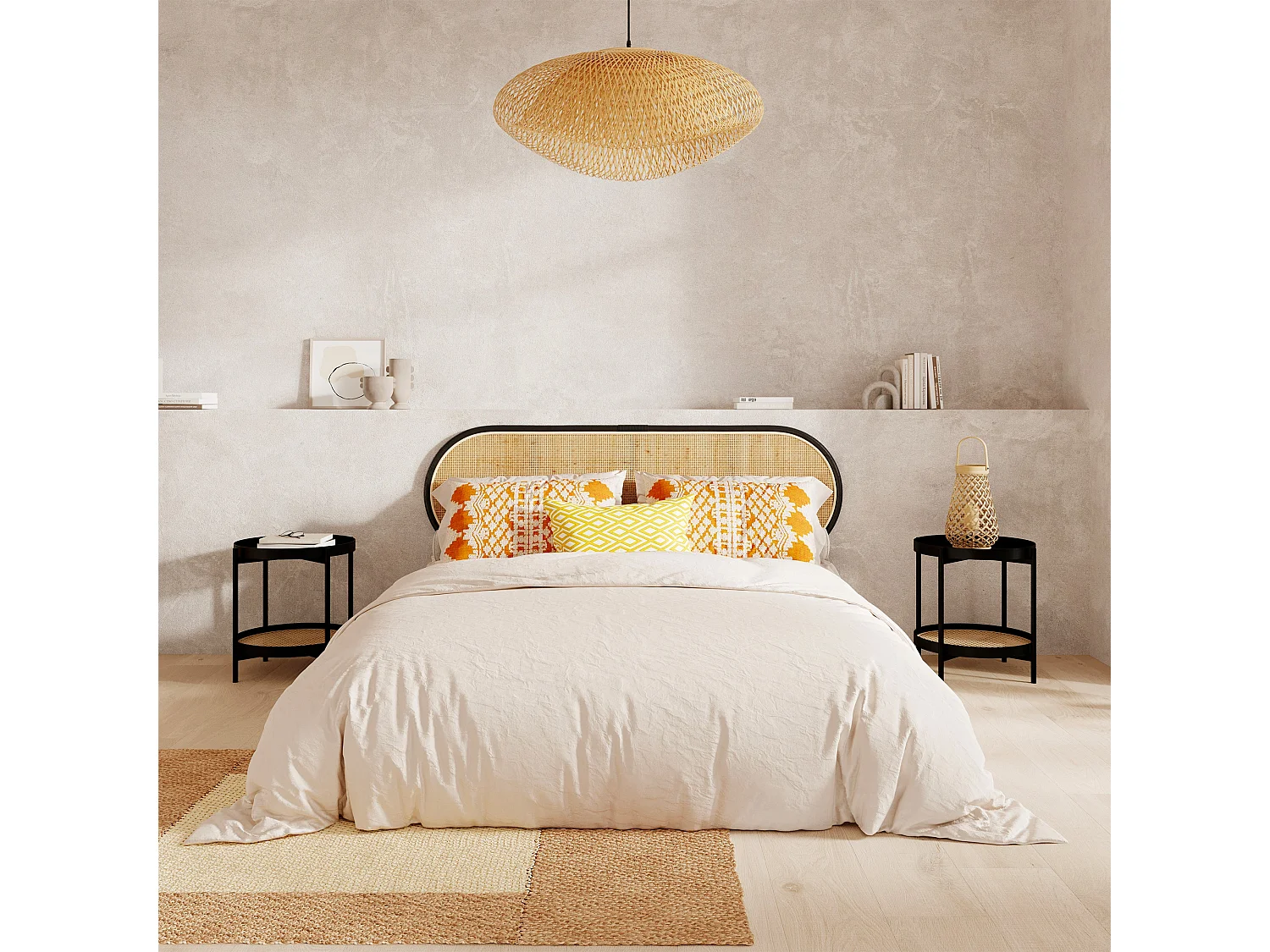 Tête de lit en rotin naturel et noir 140 cm - Navahino