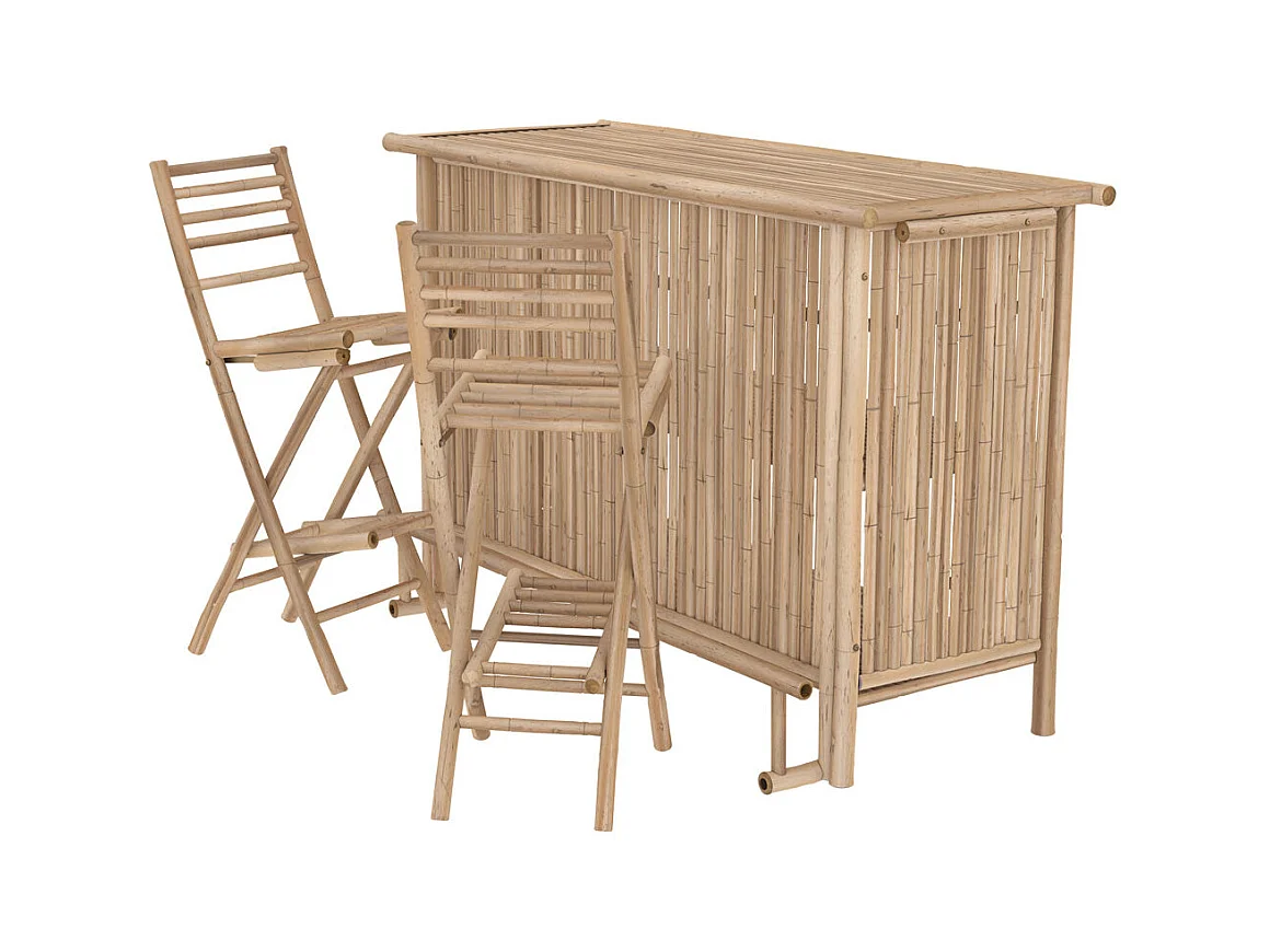 Ensemble bar et chaise de bar de jardin en bambou (lot de 2) - Vadella