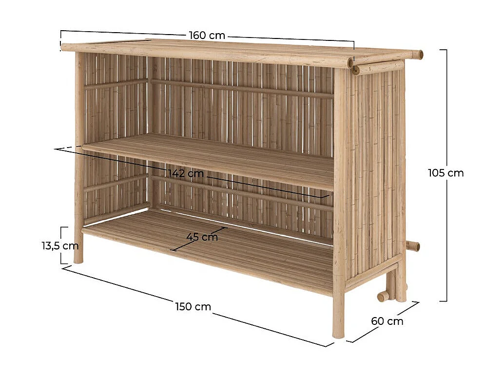 Ensemble bar et chaise de bar de jardin en bambou (lot de 2) - Vadella