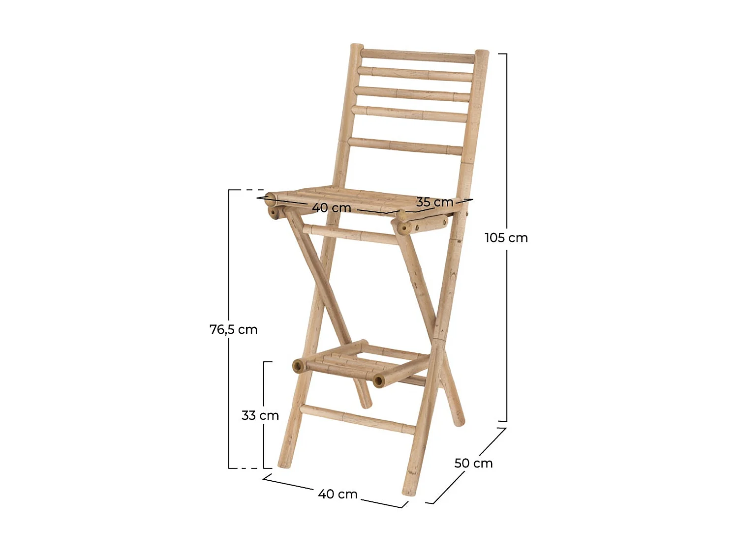 Ensemble bar et chaise de bar de jardin en bambou (lot de 2) - Vadella